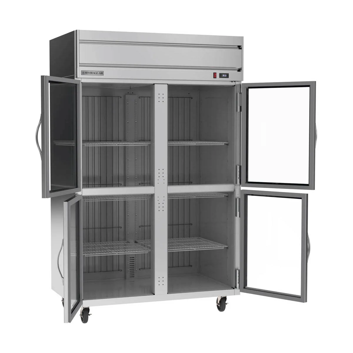 Beverage Air HRP2HC-1HG, 52" 2-Section Reach-In Refrigerator w/ 4 Glass Half Doors, Top Mounted, 1/3 hp, 47 cu. ft.