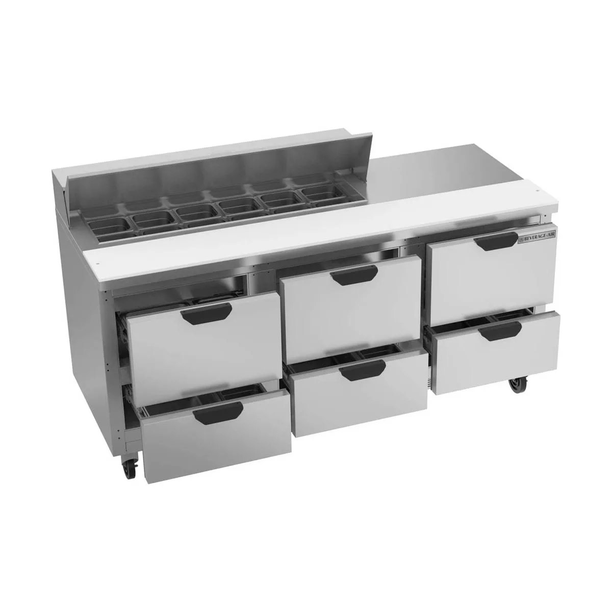 Beverage Air SPED72HC-12-6 72" Three Section Sandwich/Salad Prep Table w/ 6 Drawers, 12 Pans