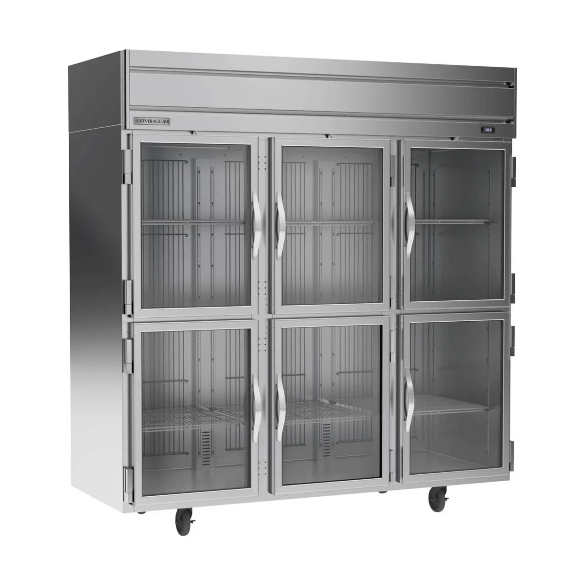 Beverage Air HFPS3HC-1HG 78" 3-Section Reach-In Freezer, 6 Half Glass Doors, Top Mounted, 69.1 cu. ft., Stainless Steel