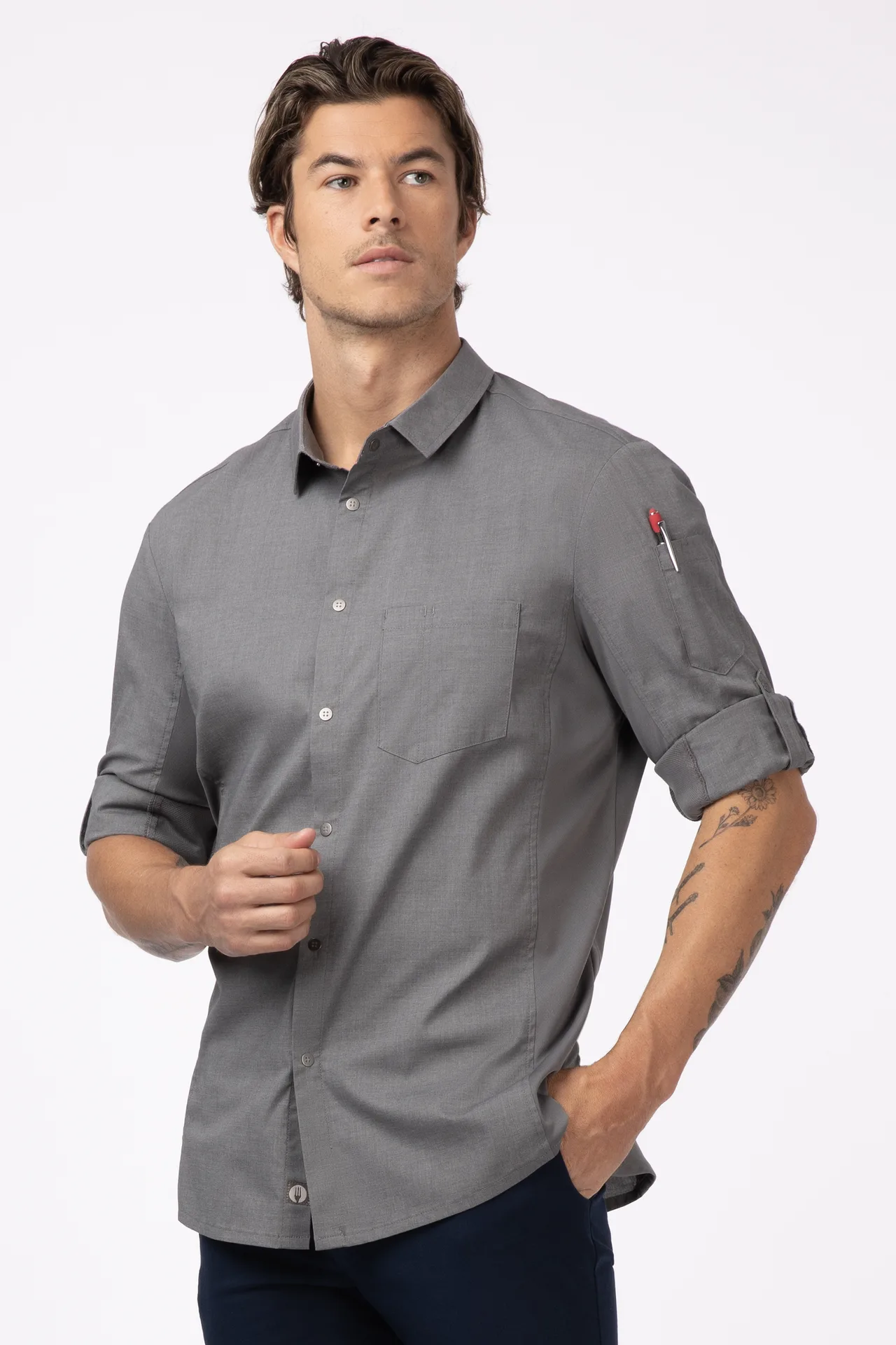 Chef Works SES02-GRY-4XL Cook Shirt, Gray 4XL, Poly/Cotton/Elastane, Sleeve, Button Front