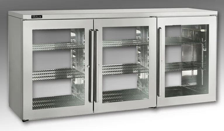 Perlick PTR7272" Three Section Pass-Thru Back Bar Cabinet w/ 25.7 Cu Ft, 6 Hinged Doors, 72" W