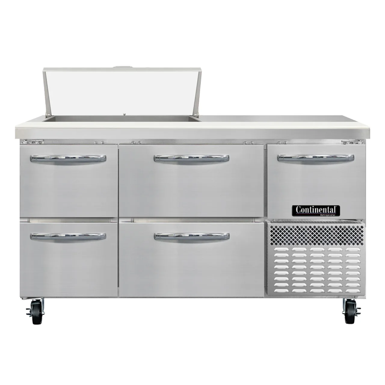 Continental Refrigerator RA60SN8-D 60" 1-Door 4-Drawer Sandwich and Salad Prep Table, 8 Pans, Stainless Steel