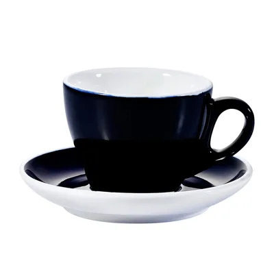 CAC China E-75-CBU Cup & Saucer Set, 3‑5/8"×2‑5/8" Cup and 5‑7/8"×1" Saucer, Porcelain, Blue - 1/Set