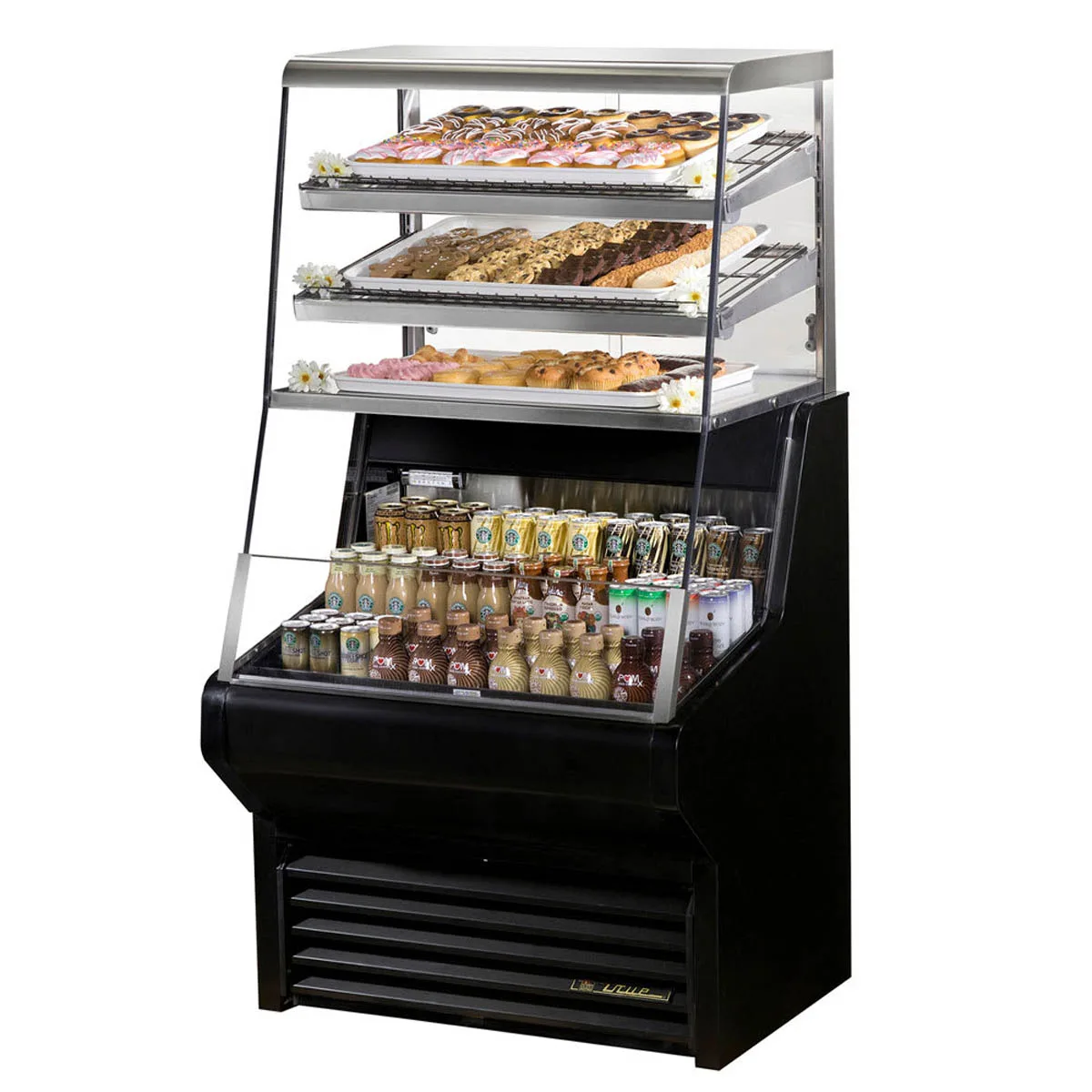 True THAC-36DG-LD 36" Horizontal Air Curtain Dry Goods Merchandiser in Black, Self Contained, 3 Shelves