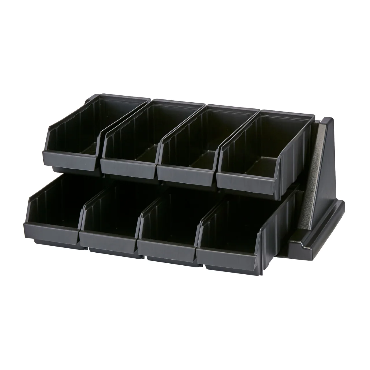 Cambro 8RS8110 Rack – 8 Black Plastic Bins, 25"L x 17"D x 9"H, Wall‑Mount 10 lb each Made in USA