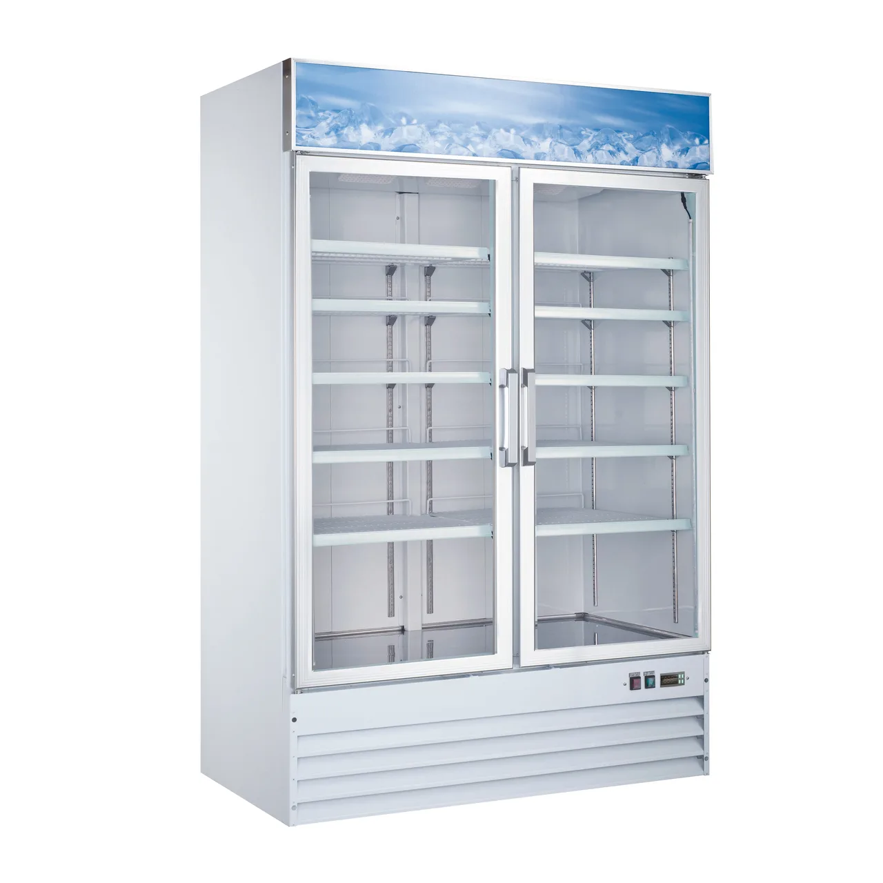 Omcan USA 50075 53" 2 Glass Door Freezer Merchandiser in White, 45 cu. ft.