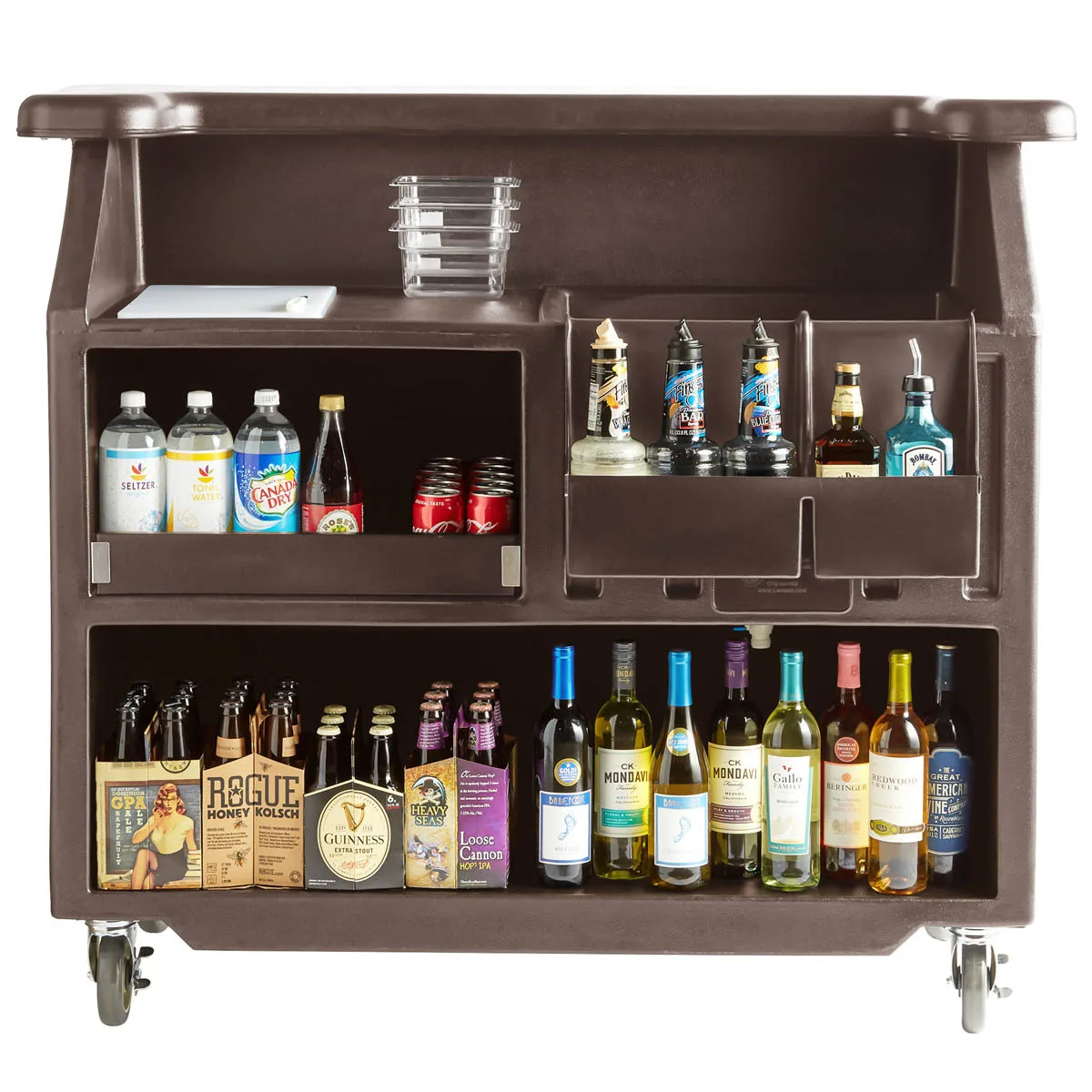 Cambro BAR540131 Cambar 80 lb. Ice Sink Brown 5-Bottle Speed Rail Portable Bar