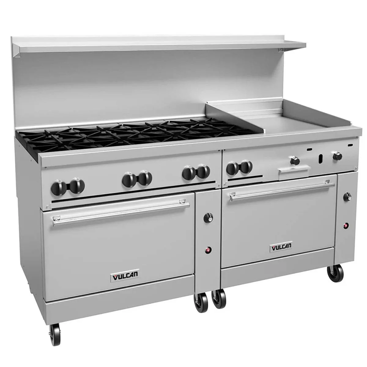 Vulcan 72CC-8B24G 72" Gas Restaurant Range w/ (8) Open Burners, 24" Griddle Right, (2) Convection Ovens, 350.000 BTU