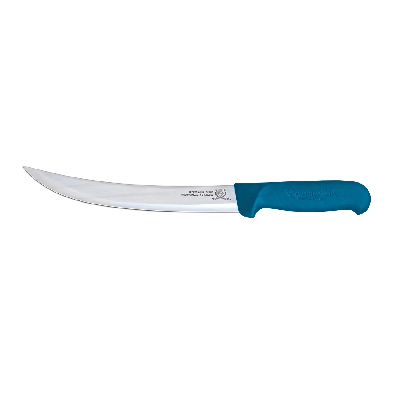 Omcan USA 23890 - Breaking Knife, 8" Curved Stainless Steel Blade, Stamped Blue Plastic Handle