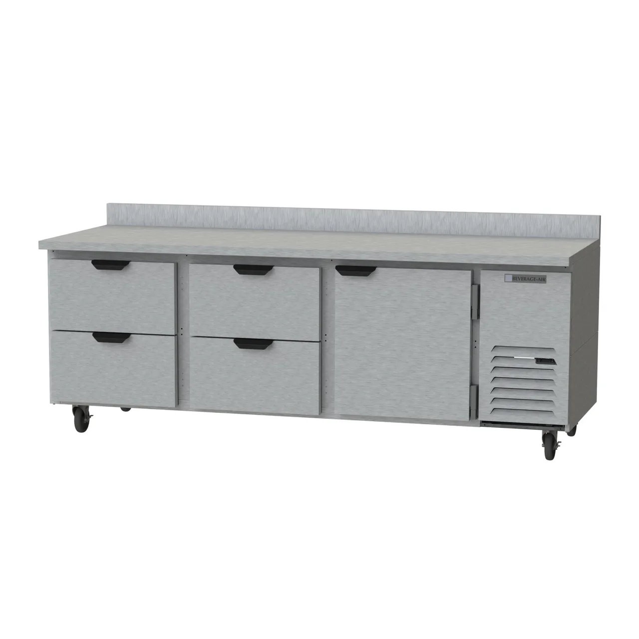 Beverage Air WTRD93AHC-4 93" 3-Section Worktop Refrigerator w/ 4 Drawers & 1 Door, 30 cu. ft.