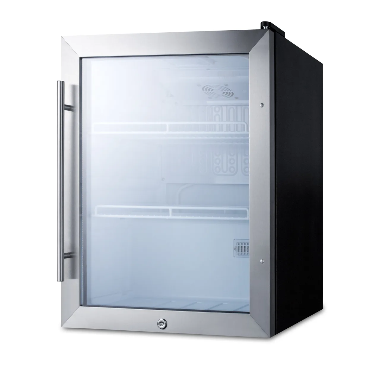 Summit SPR314LOS Glass Door Refrigerator, 2.1 cu ft, Black, R600a, LED Light, 115V Door with Lock