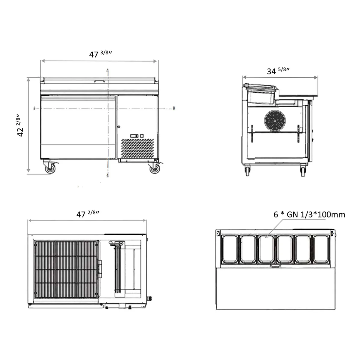 Hurakan HKN-PZ94R3  D/S 47" Refrigerated Pizza Prep Table, 2 Door, 6 X 1/3 Pans Capacity