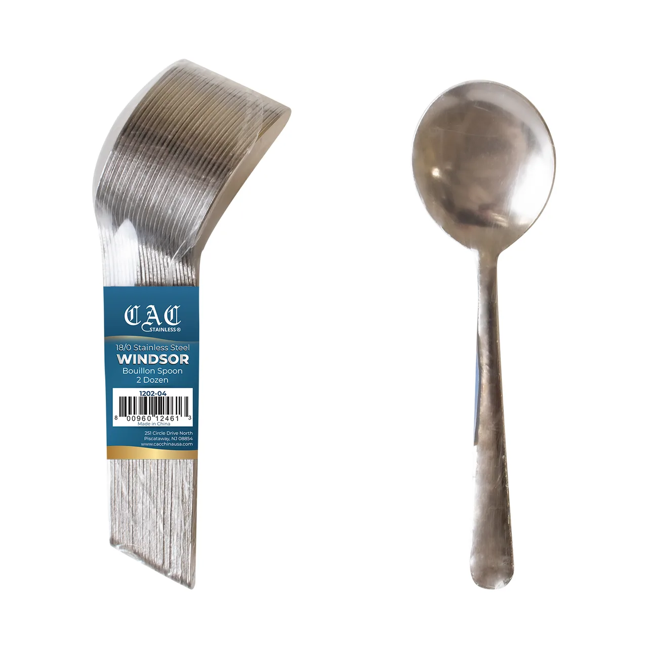 CAC China 1202-04 Windsor Bouillon Spoon, 6" Length, Medium Weight, 18/0 Stainless Steel - 1/Pack