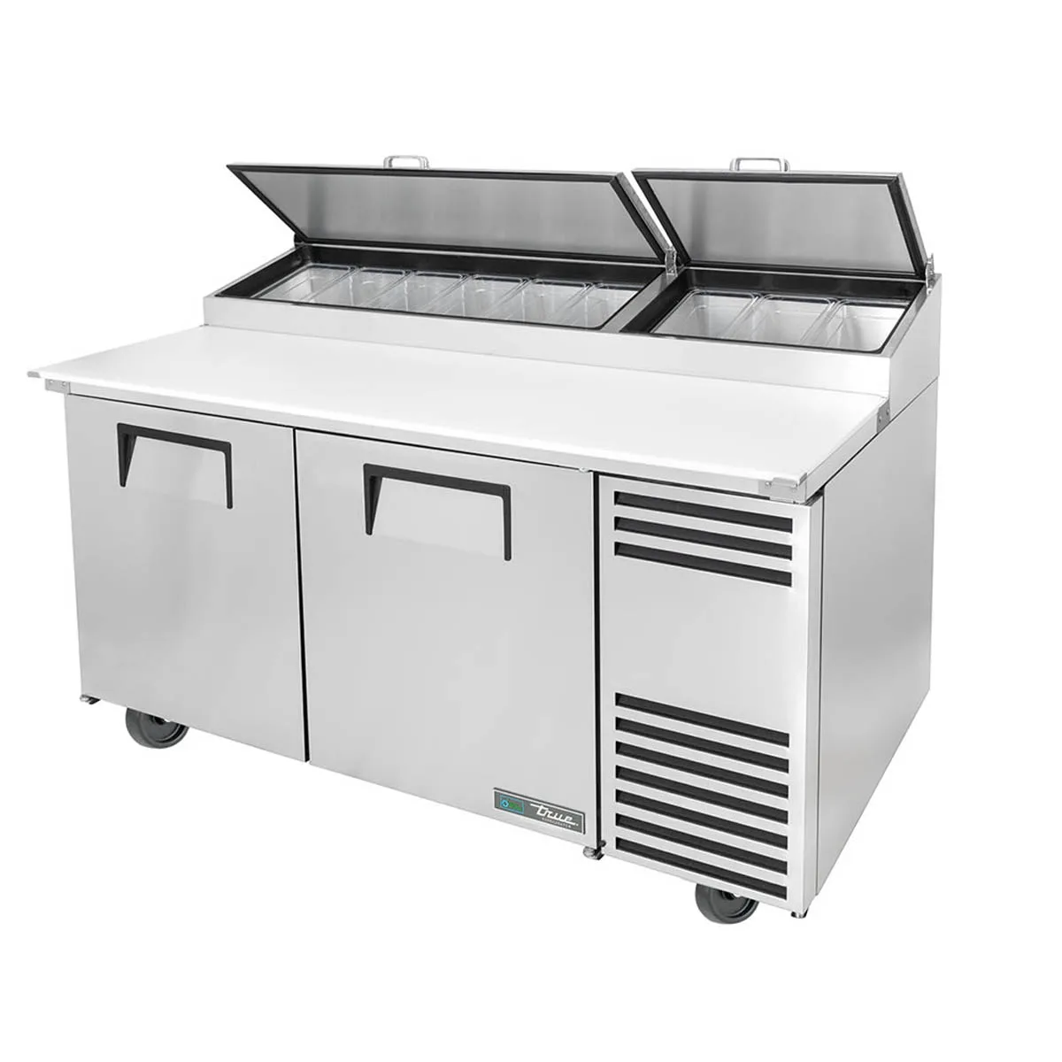 True TPP-AT-67-HC 67" Refrigerated Pizza Prep Table w/ 2 Doors, (9) 1/3 Pans