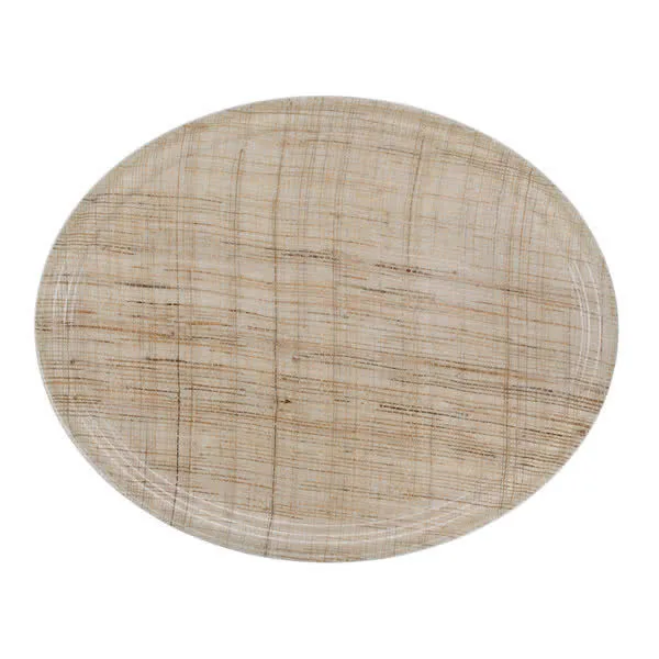 Cambro 2500204 Camtray Oval Tray, 19-1/4" x 24" Fiberglass, Wood, Dishwasher Safe, Rattan Handles