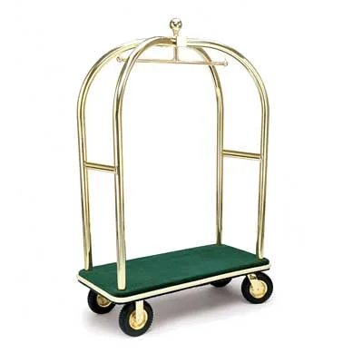 Forbes Industries 2437 Birdcage Luggage Cart w/ (2) Push Bars, Carpeted Deck, Polished Brass