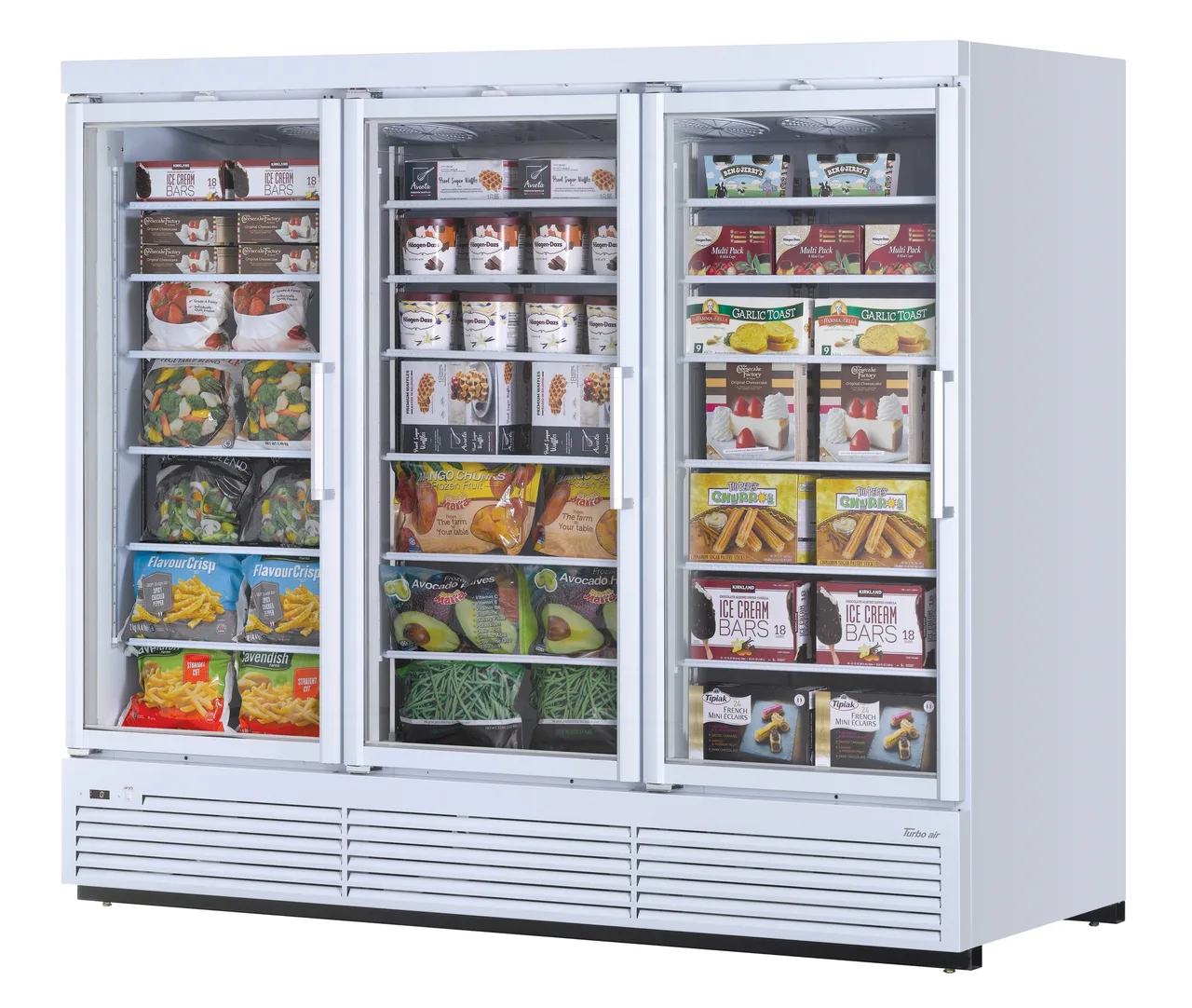 Turbo Air TJMF-85SDW(B)-N 97" 3 Glass Door Freezer Merchandiser, White or Black, 97 cu. ft.
