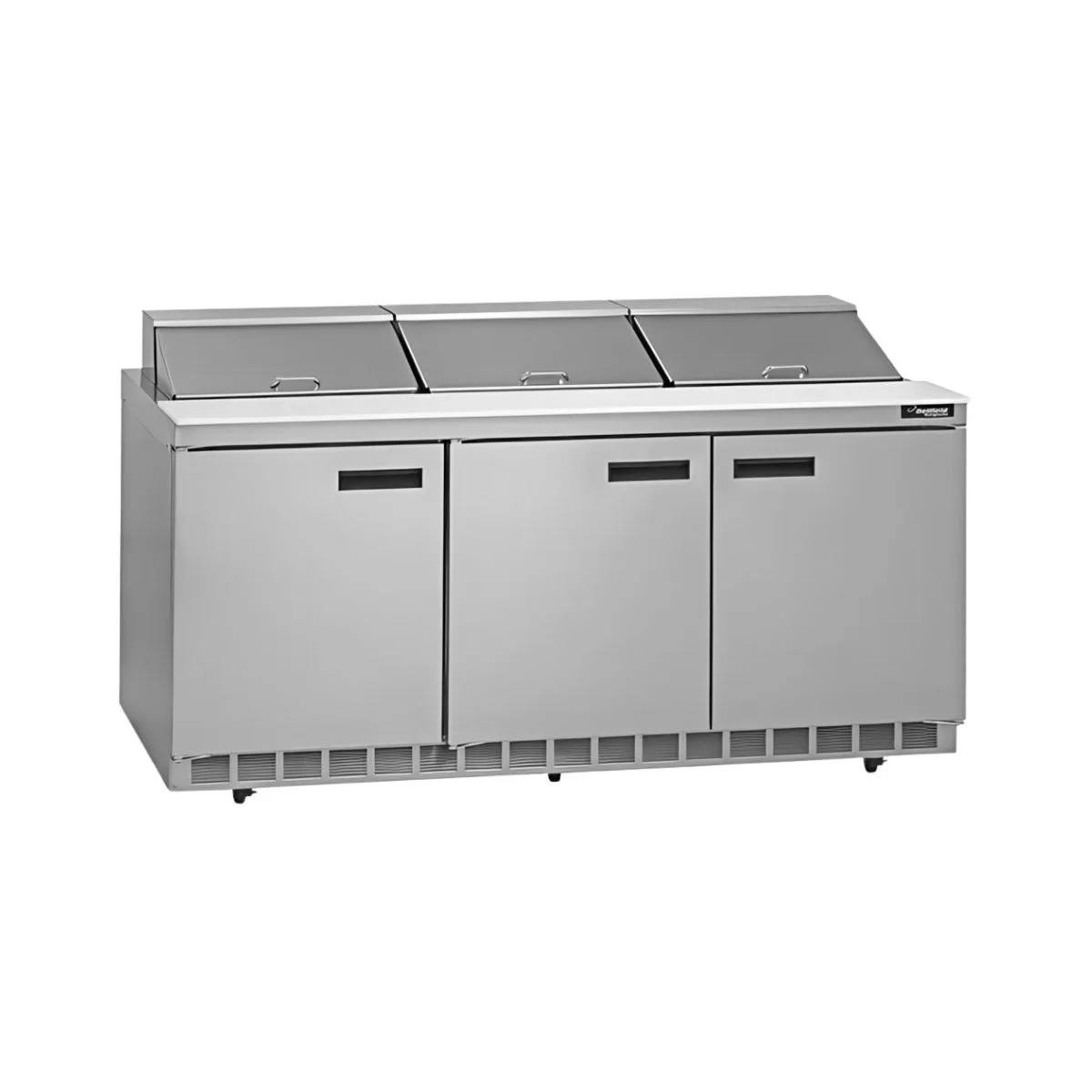 Delfield 4472NP-18 72" 3-Section Sandwich/Salad Prep Table, 3 Doors, 18 Pans, Stainless Steel