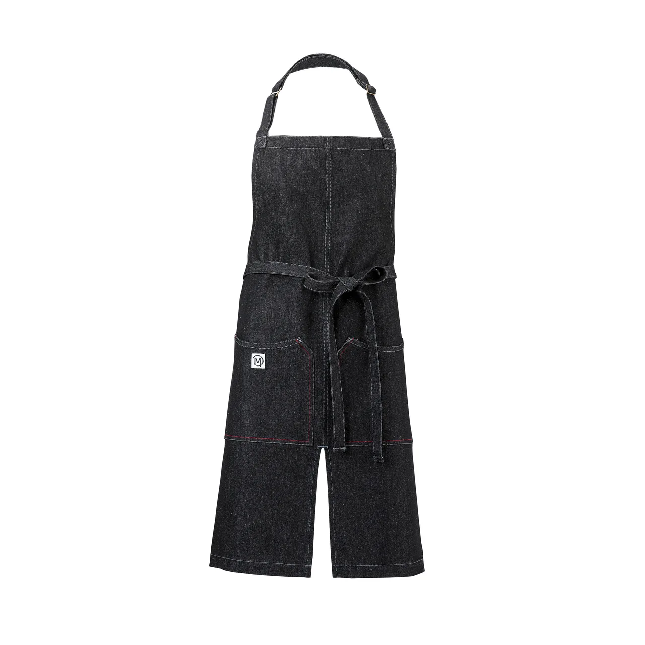 Mercer M63203BKD Bib Apron – 30" x 34" denim, 43" ties, adjustable neck strap, two large pockets, black, 100% cotton