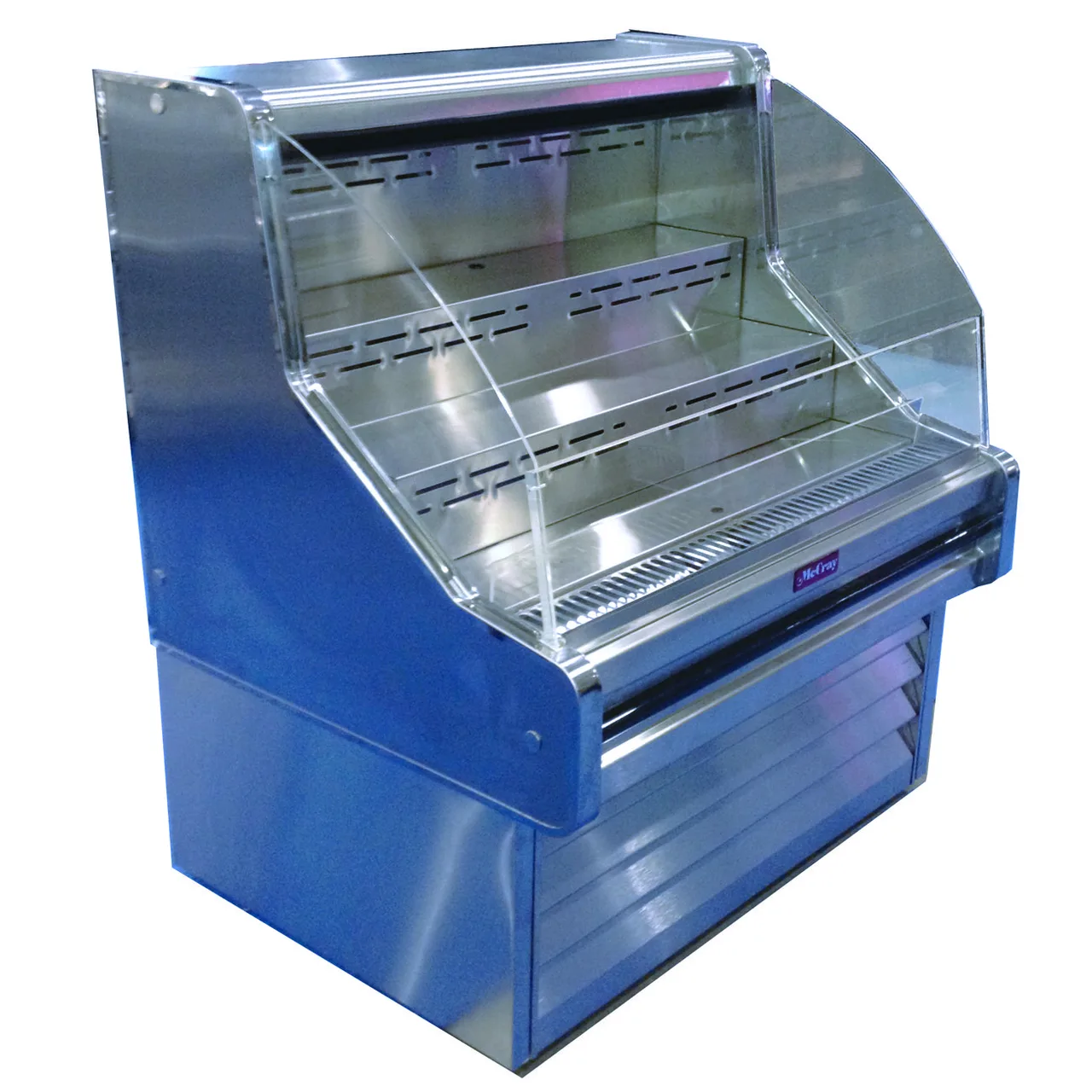 Howard-McCray R-OS30E-6C-S-LED 75'' Horizontal Curved Open Impluse Merchandiser, Stainless Steel, Remote