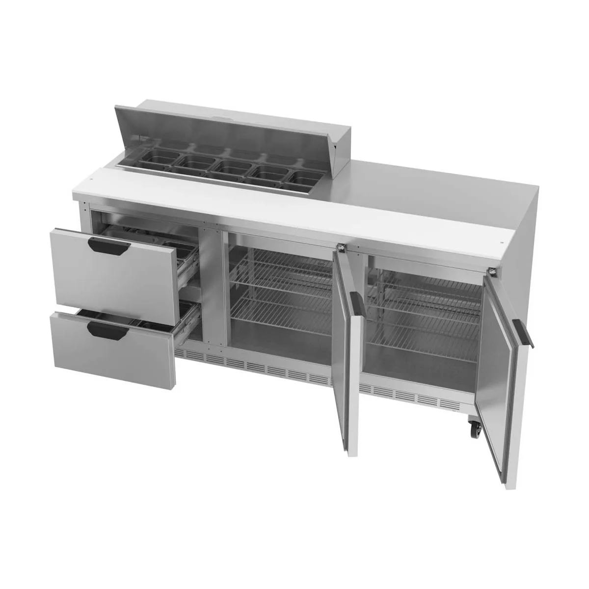 Beverage Air SPED72HC-10-2 72" Three Section Sandwich/Salad Prep Table w/ 2 Drawers & 2 Doors, 10 Pans