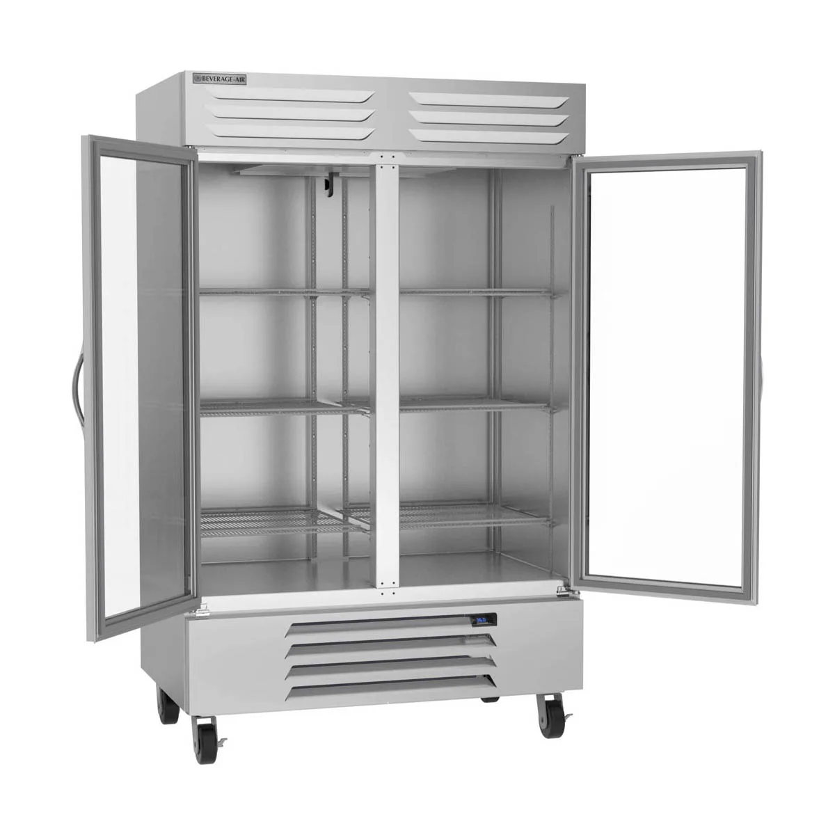 Beverage Air RB49HC-1G 52" Two-Section Reach-In Refrigerator w/ 2 Glass Doors, Bottom Mounted, Aluminum Interior, 46 cu. ft.