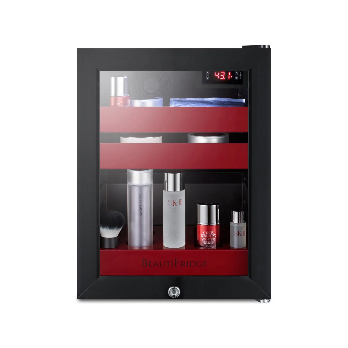 Summit LX114LR 13¾" BeautiFridge Refrigerator, 0.85 cu.ft, Black, Glass Door with Lock, R600a, 115V