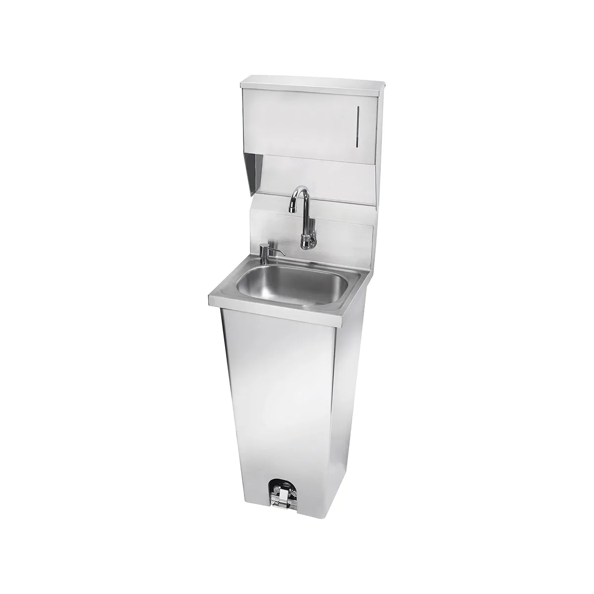 Krowne HS-39 16" Pedestal Mounted Hand Sink with Hands Free Faucet, Foot Valve, Dispensers - 20 g