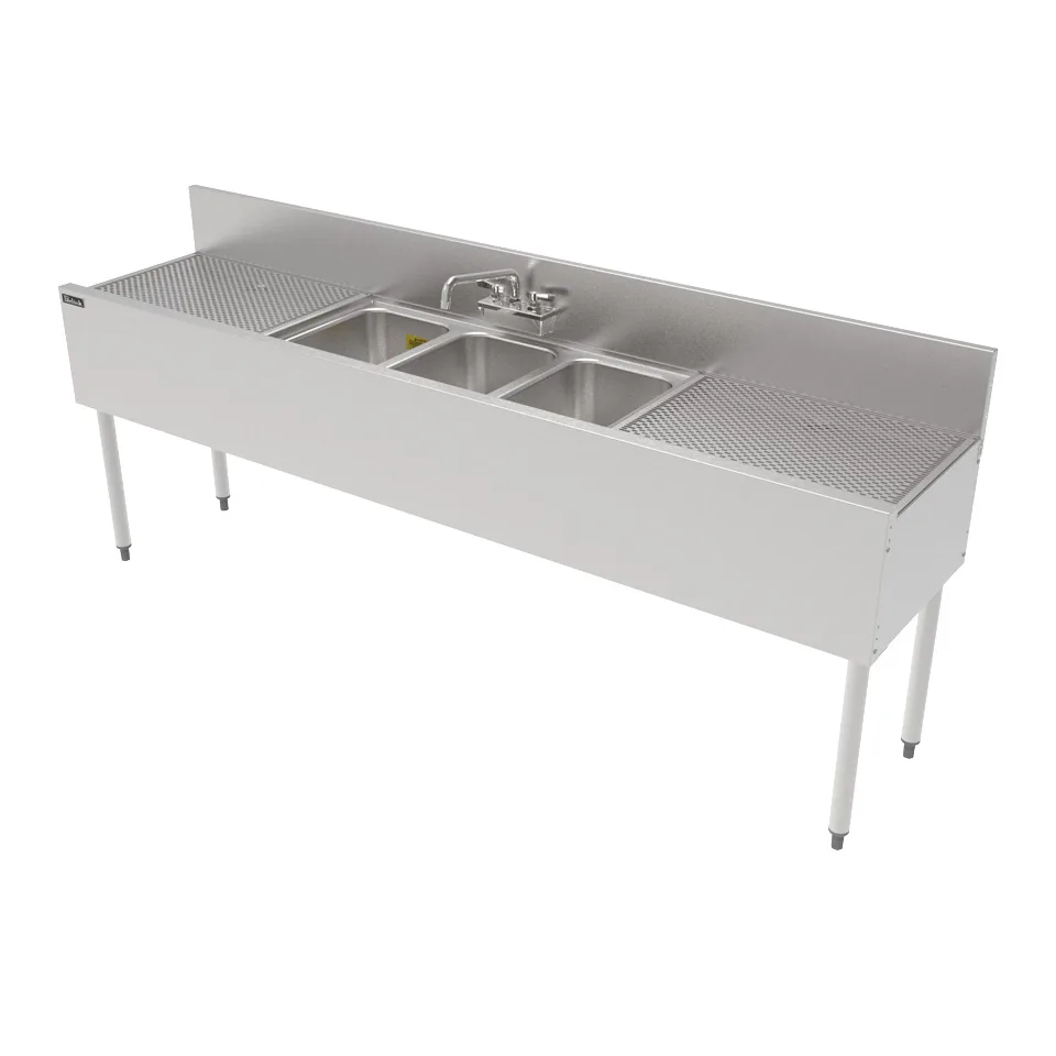 Perlick TS84M3-DB 73" Underbar Sink Units, 3 Compartment with 2 Drainboards