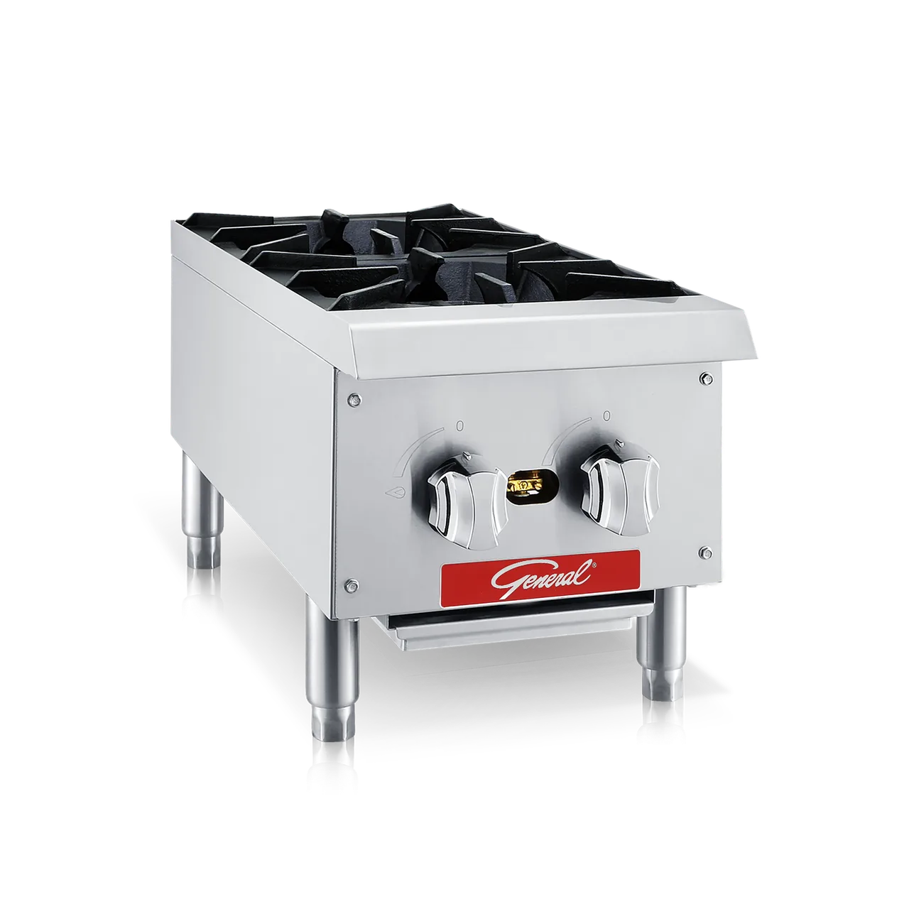 General GCHP-12-2NG 12" Countertop Gas Hotplate with Manual Controls, (2) Cast Iron Burners