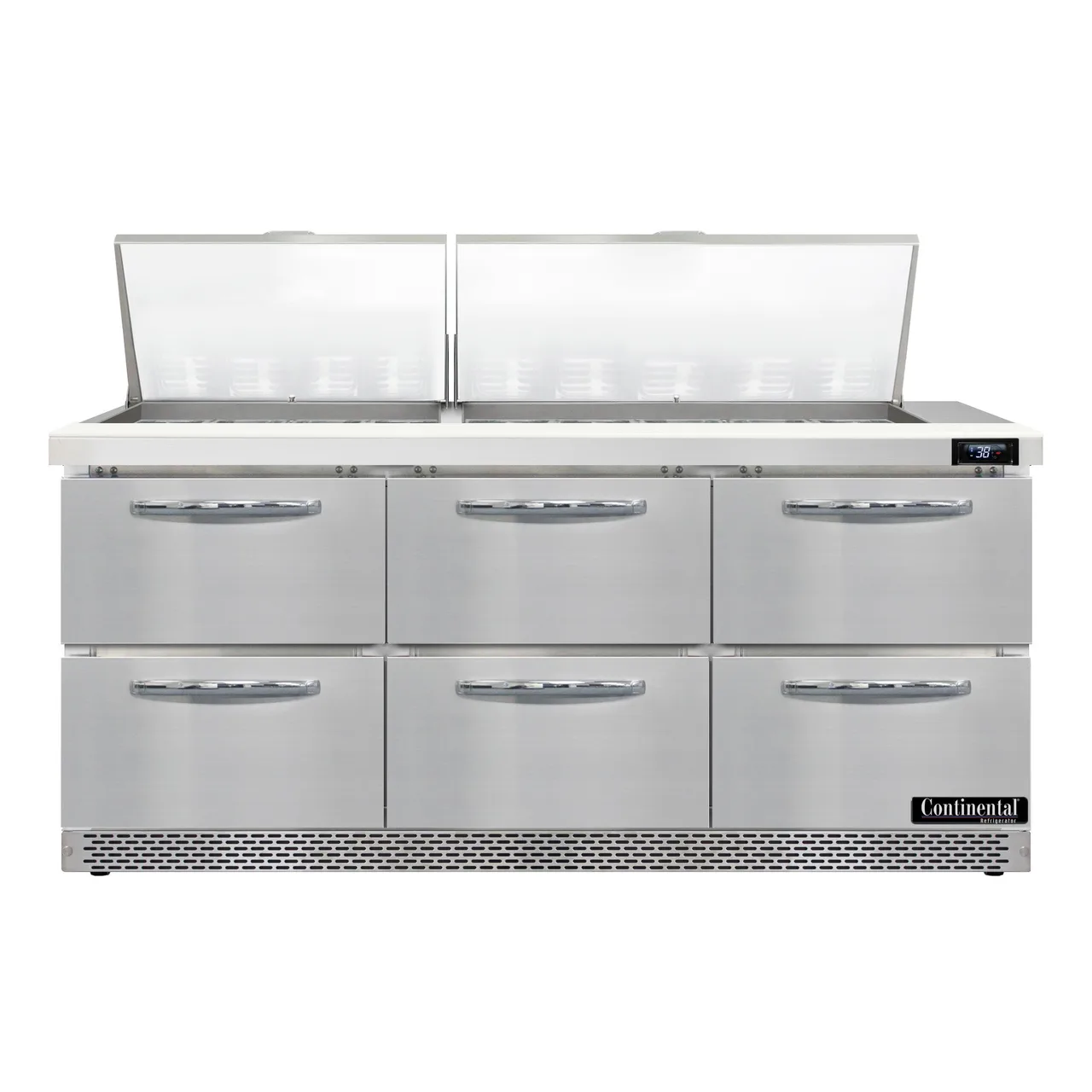 Continental Refrigerator SW72N27M-FB-D 72" Mega Top Sandwich Prep Table w/ 6 Drawers, 27 pans