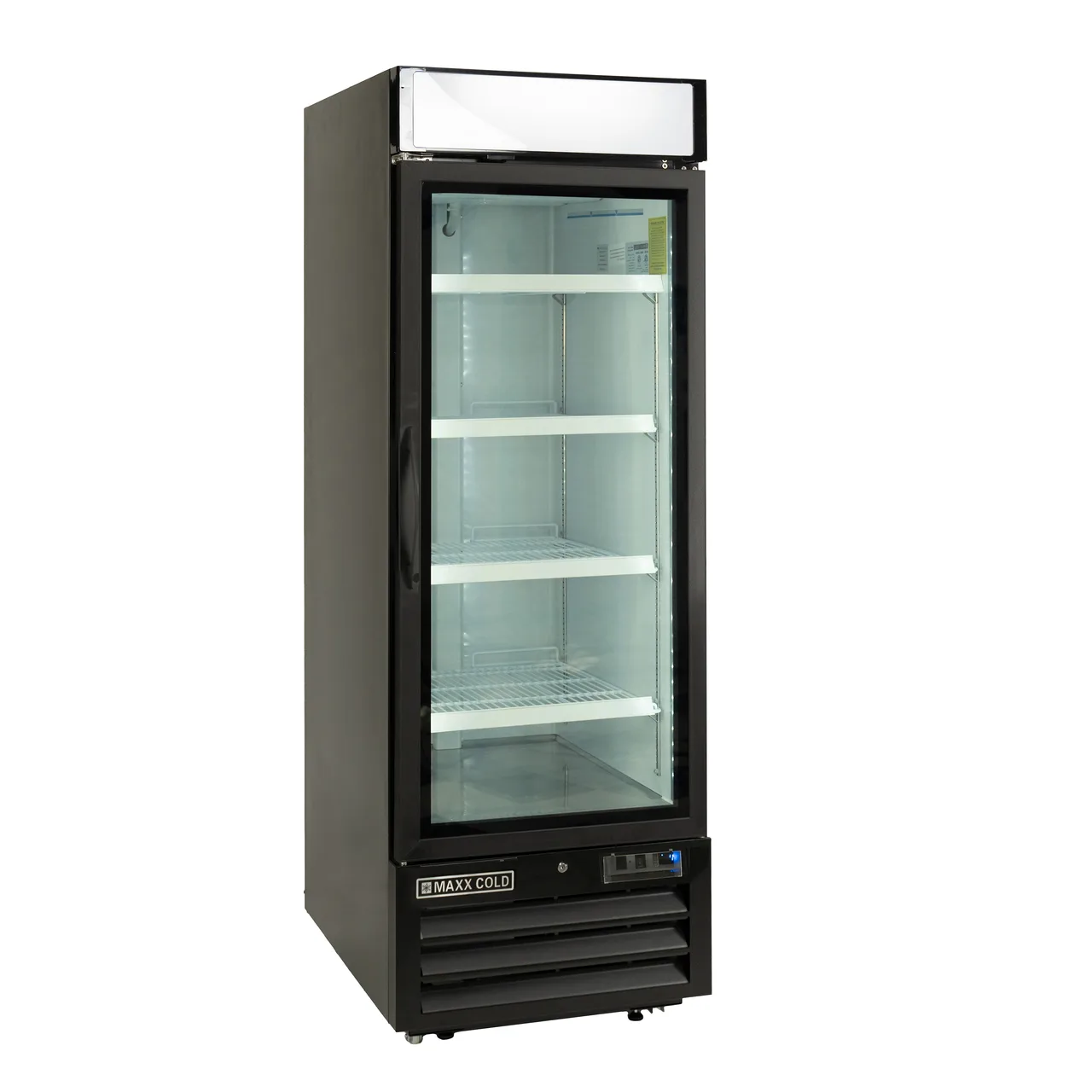 Maxx Cold MVMF23B - 27" Glass Door Freezer, 23 cu ft, Black Steel, Aluminum Interior, 4 Wire Shelves
