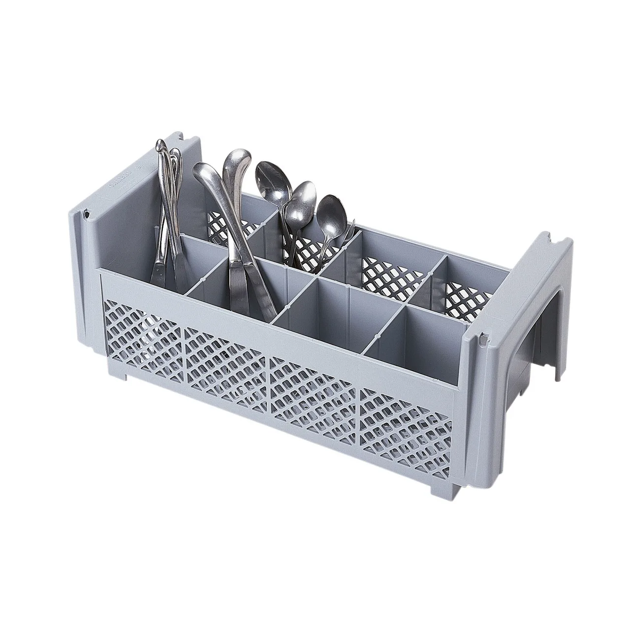 Cambro 8FBNH434151 Camrack Flatware Washing Basket, Half Size, 18x7.75x7.25 inches, 4.75 inches max height, 8 compartments, soft gray, NSF certified