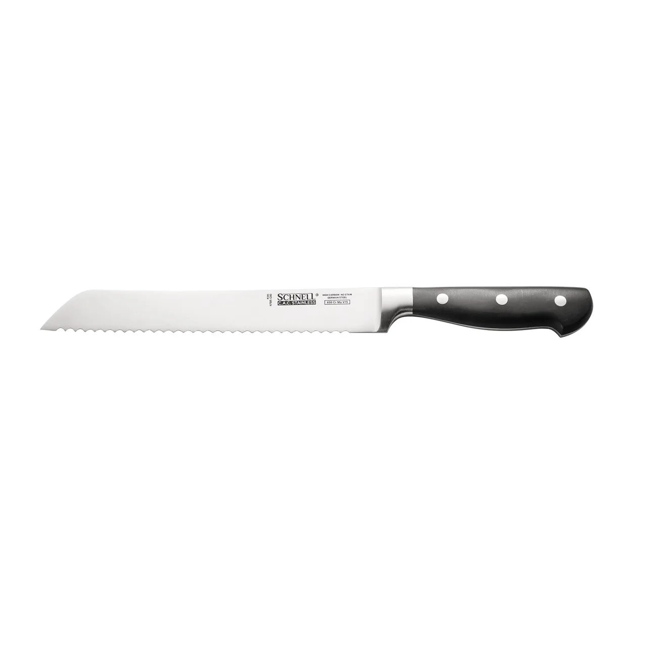 CAC China KFBR-G80 Schnell Bread Knife, 8" Forged, High-Carbon Steel, Ice-Tempered, Black Handle