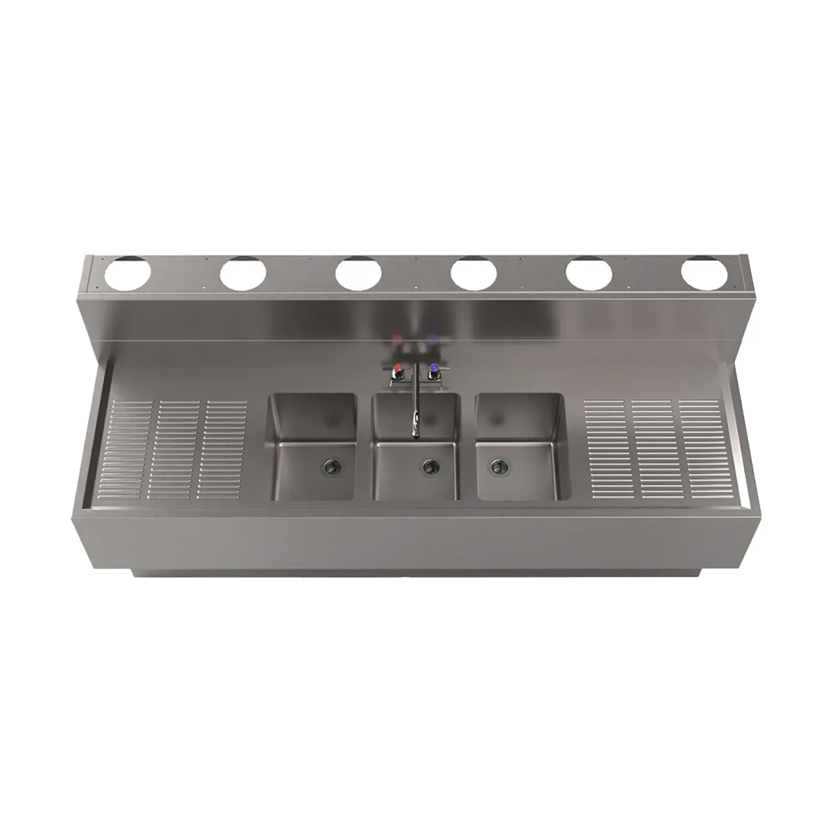 BK Resources UBDW-21-372TS Underbar Sink Units, 3 Compartment with 2 Drainboards