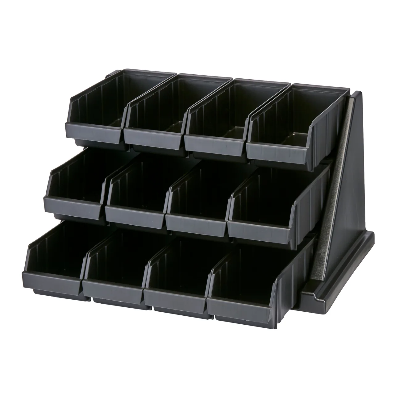 Cambro 12RS12110 Versa Rack- 12 Black Plastic Bins, 25" L x 21" D x 14" H, Wall-Mount, 10 lb per Bin