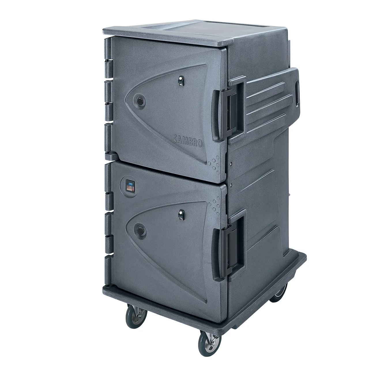 Cambro CMBH1826TBF191 Camtherm Hot Cart, 64.4"H, 2-Door, Polyethylene, Granite Gray, 12x18" & 24x12" Pans, 1587W, Mobile