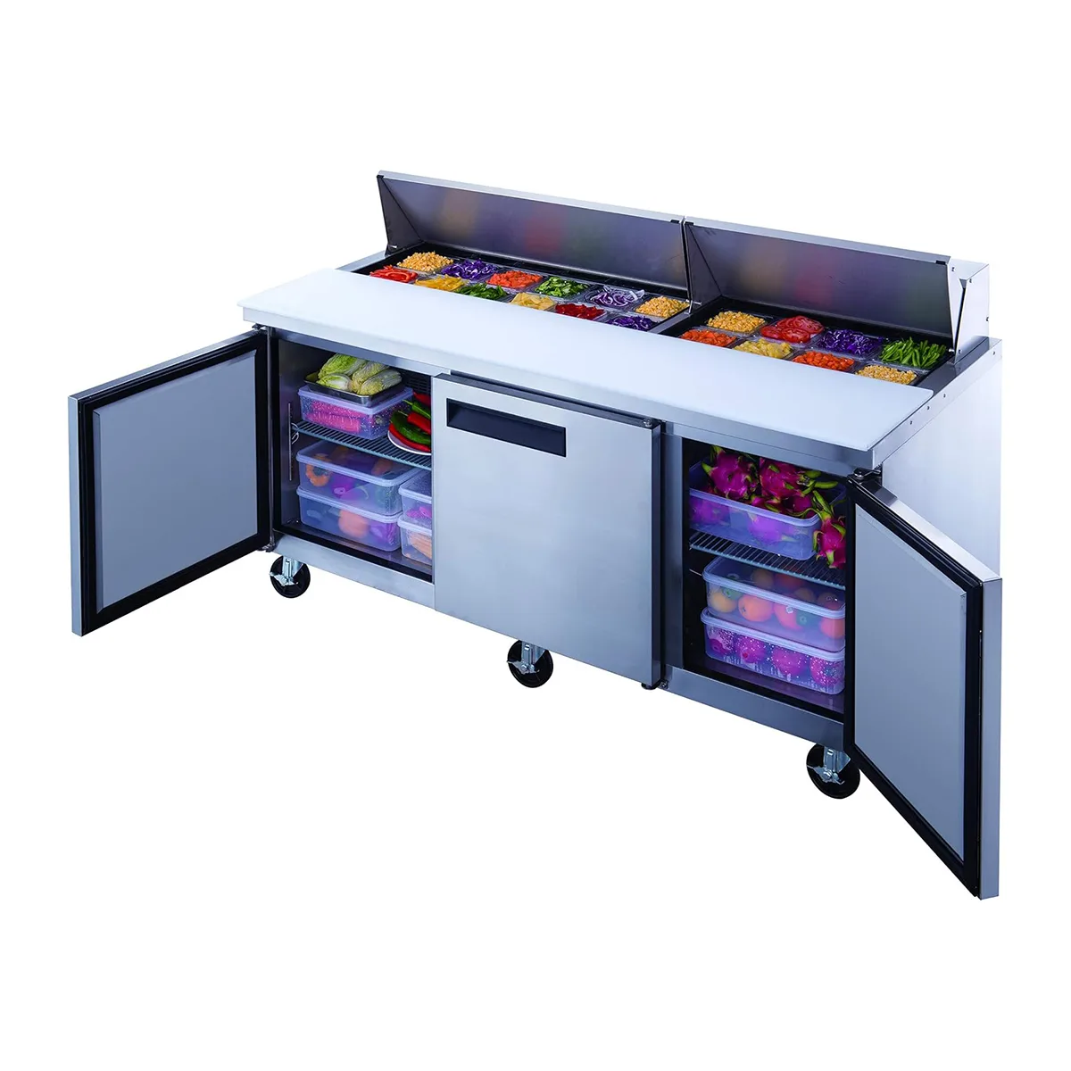 Dukers Appliance Co DSP72-20-S3 72" Sandwich/Salad Prep Table w/ 3 Doors, 18 Pans