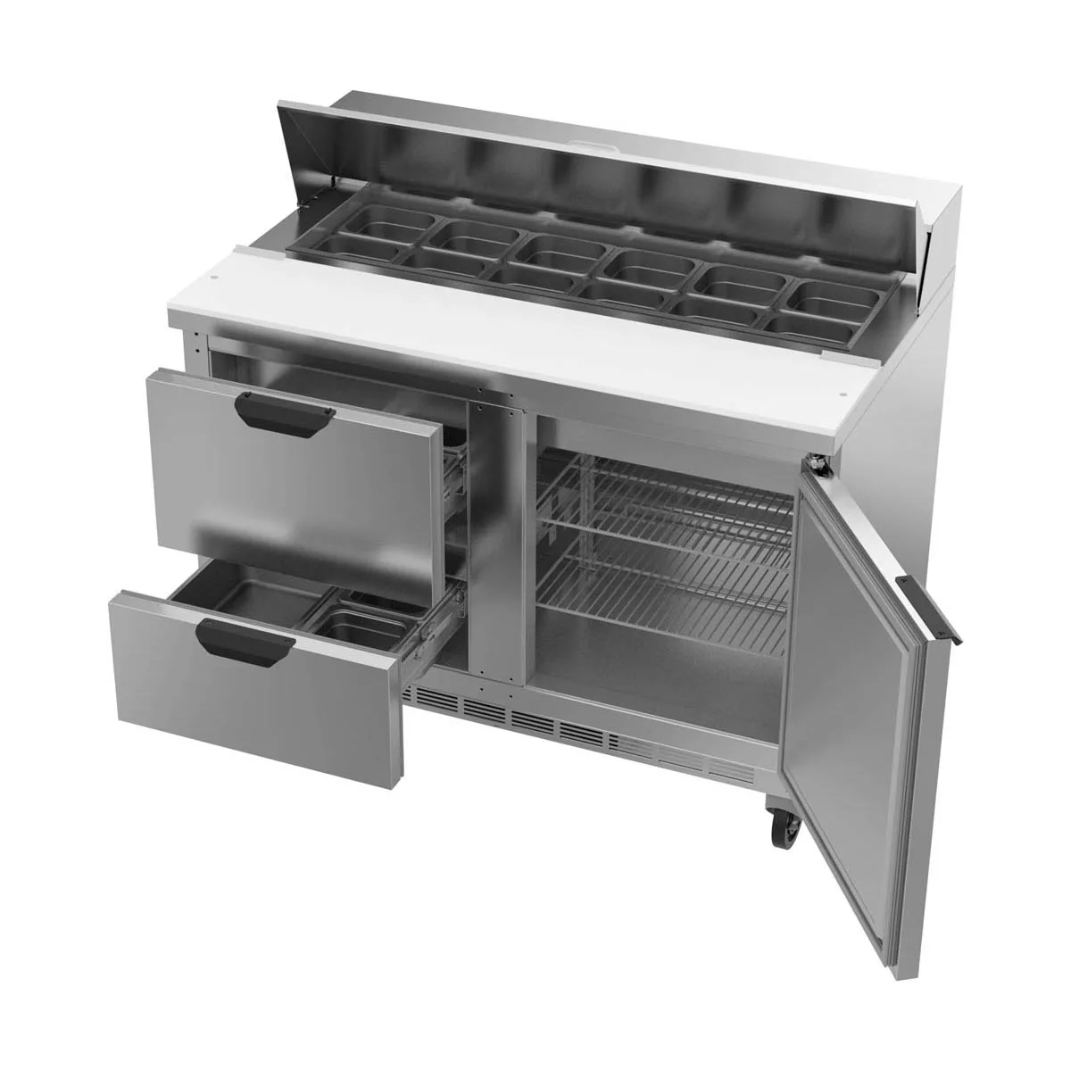 Beverage Air SPED48HC-12-2 48" Two Section Sandwich/Salad Prep Table w/ 2 Drawers & 1 Door, 12 Pans