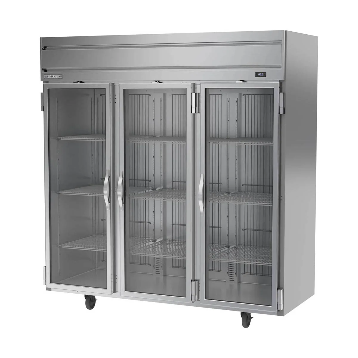 Beverage Air HFPS3HC-1G 78" 3-Glass Door Reach-In Freezer, Top Mounted, 69.1 cu. ft., Stainless Steel