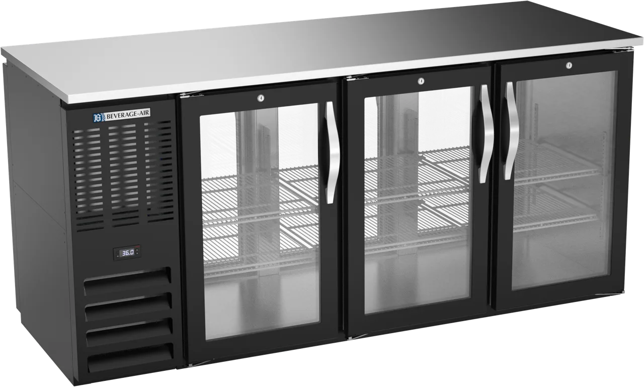 Beverage Air BBN72HC-FG-PT-B Cooler, 72" W x 27-7/8" D x 34" H, 19.6 cu ft, 6 Doors, Black Top, R290