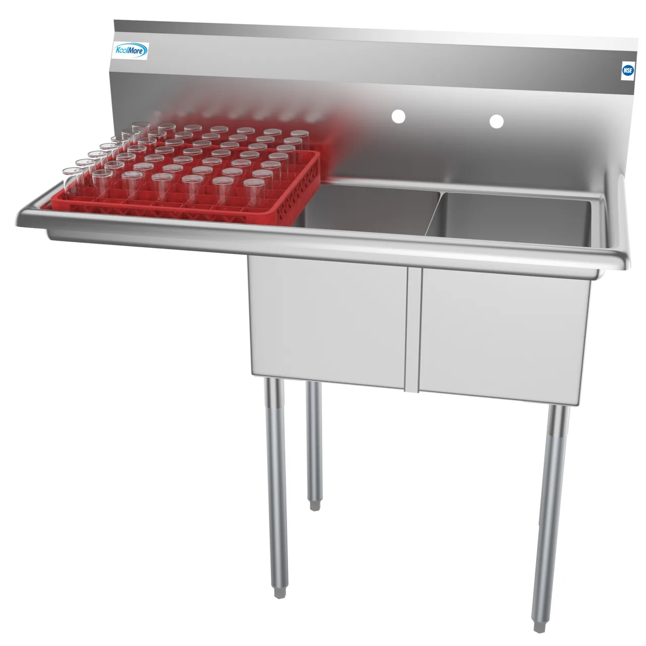 Koolmore SB121610-16L3 43" Two Compartment Sink, 12"W x 16"L Bowl With Left-Hand Drainboard