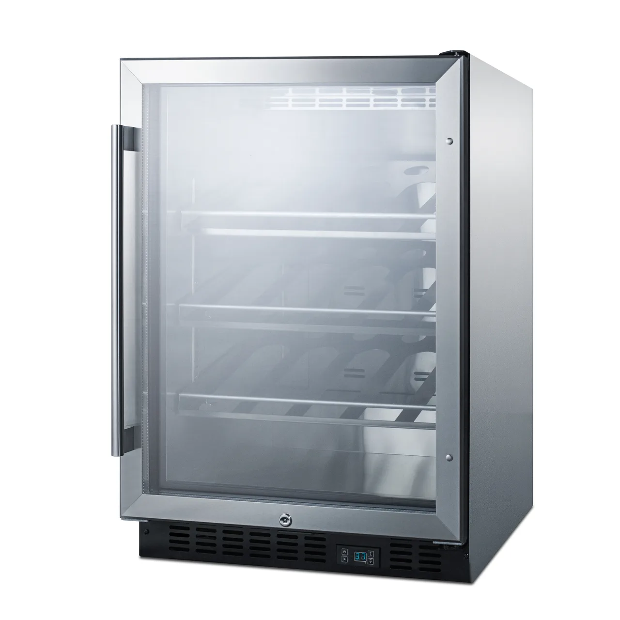 Summit SCR610BLCHCSS 24" Glass Door Wine Refrigerator, Single Temperature, 20 Bottles