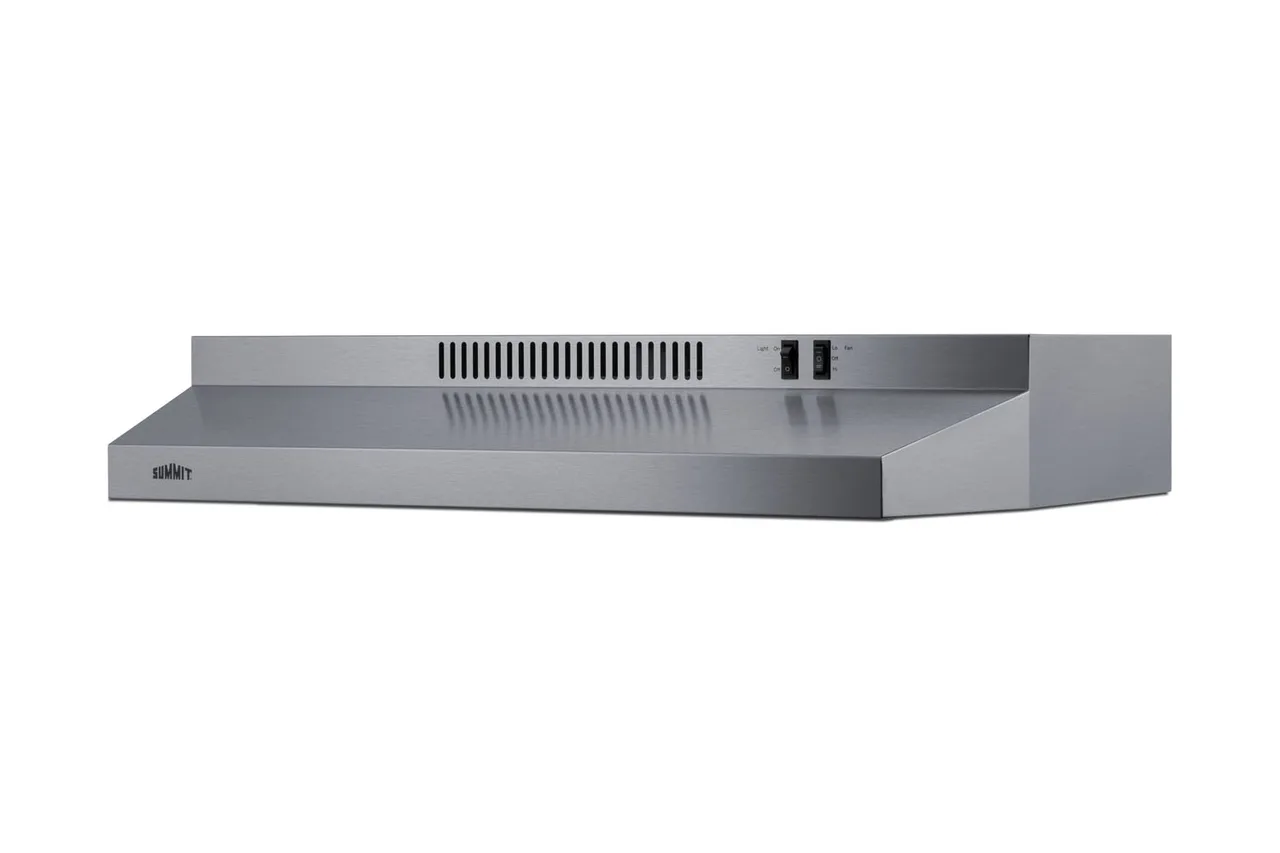 Summit H30RSS Under Cabinet Range Hood, 30" Steel, 115V 2‑Speed Fan, Switch, Light & Bulb, Charcoal Filter