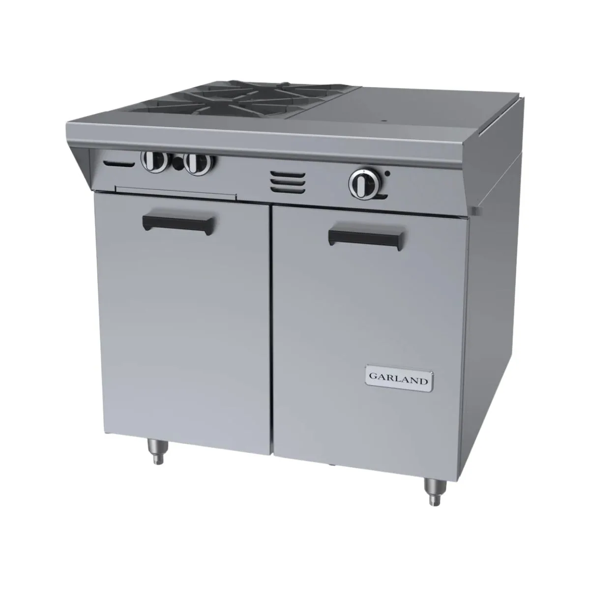 Garland US Range M42-6S 34" Gas Heavy Duty Range w/ (2) Open Burners, (1) Even Heat Hot Top, (1) Cabinet Base,100.000 BTU