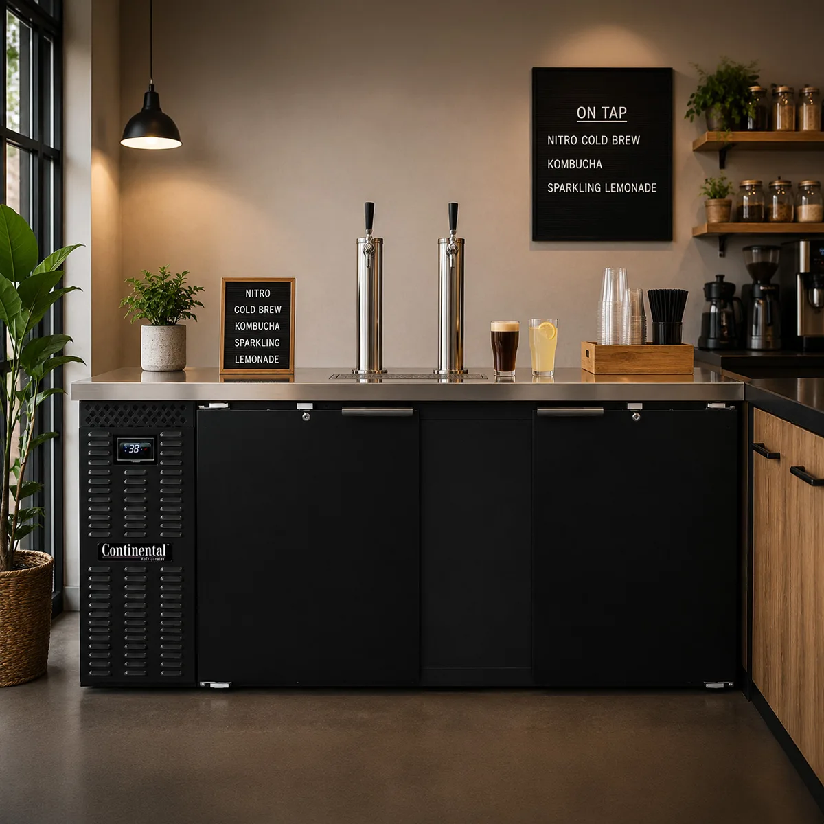 Continental Refrigerator KC69N – 69" 2‑Column Keg Cooler, 26 Cu Ft, Black Enamel/Steel, R290, 1/4 HP