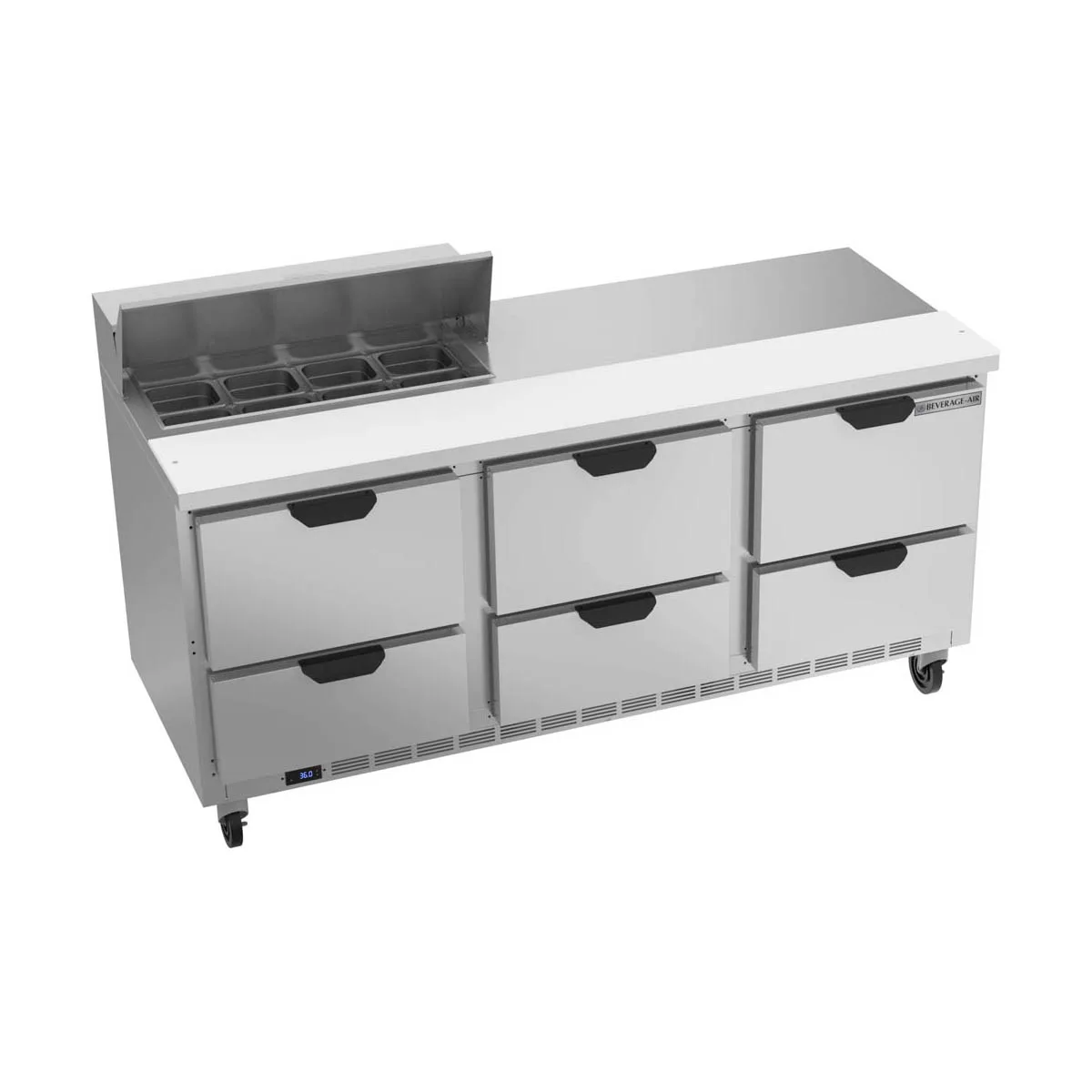 Beverage Air SPED72HC-08-6 72" Three Section Sandwich/Salad Prep Table w/ 6 Drawers, 8 Pans