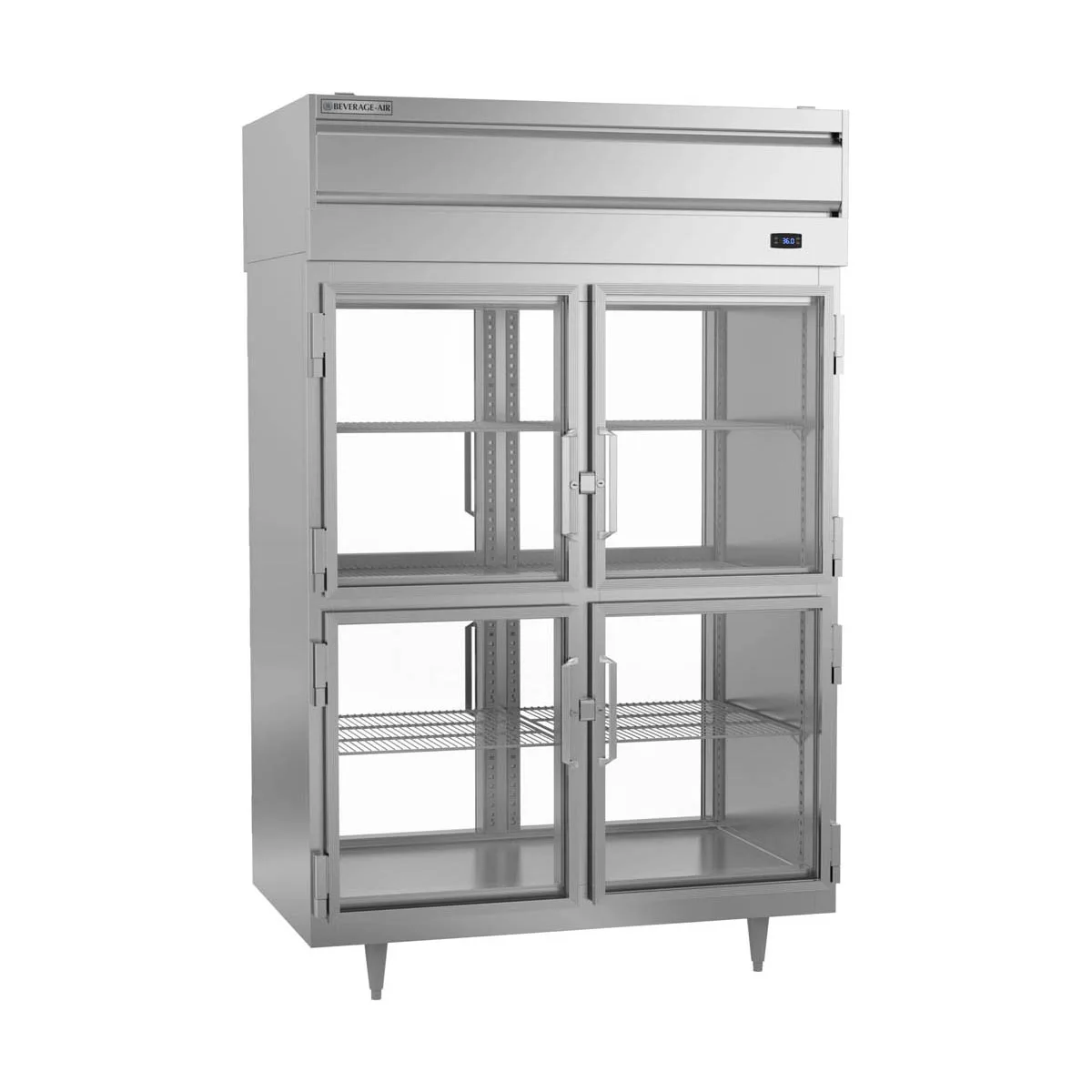 Beverage Air PRD2HC-1BHG 52" 2-Section Pass-Thru Refrigerator w/ 8 Glass Half-Doors, Top Mounted, 48.3 cu. ft.