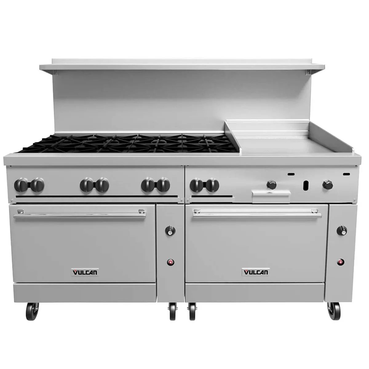 Vulcan 72CC-8B24G 72" Gas Restaurant Range w/ (8) Open Burners, 24" Griddle Right, (2) Convection Ovens, 350.000 BTU