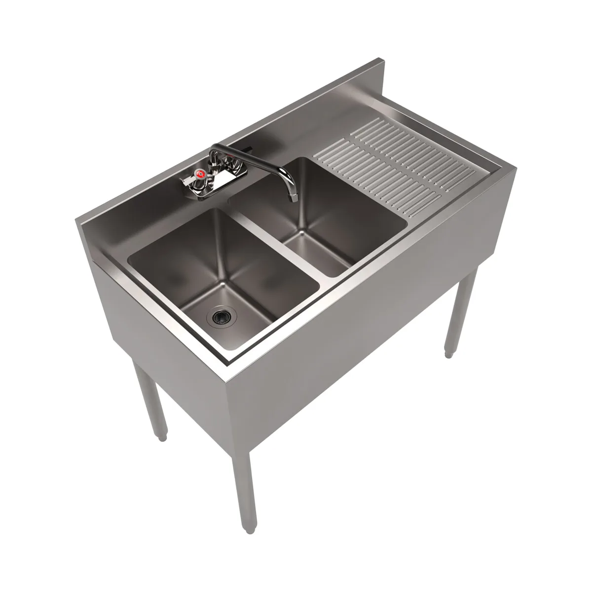 BK Resources UB4-18-236RS 36" Underbar Sink Units, 2 Compartment with Right Drainboard